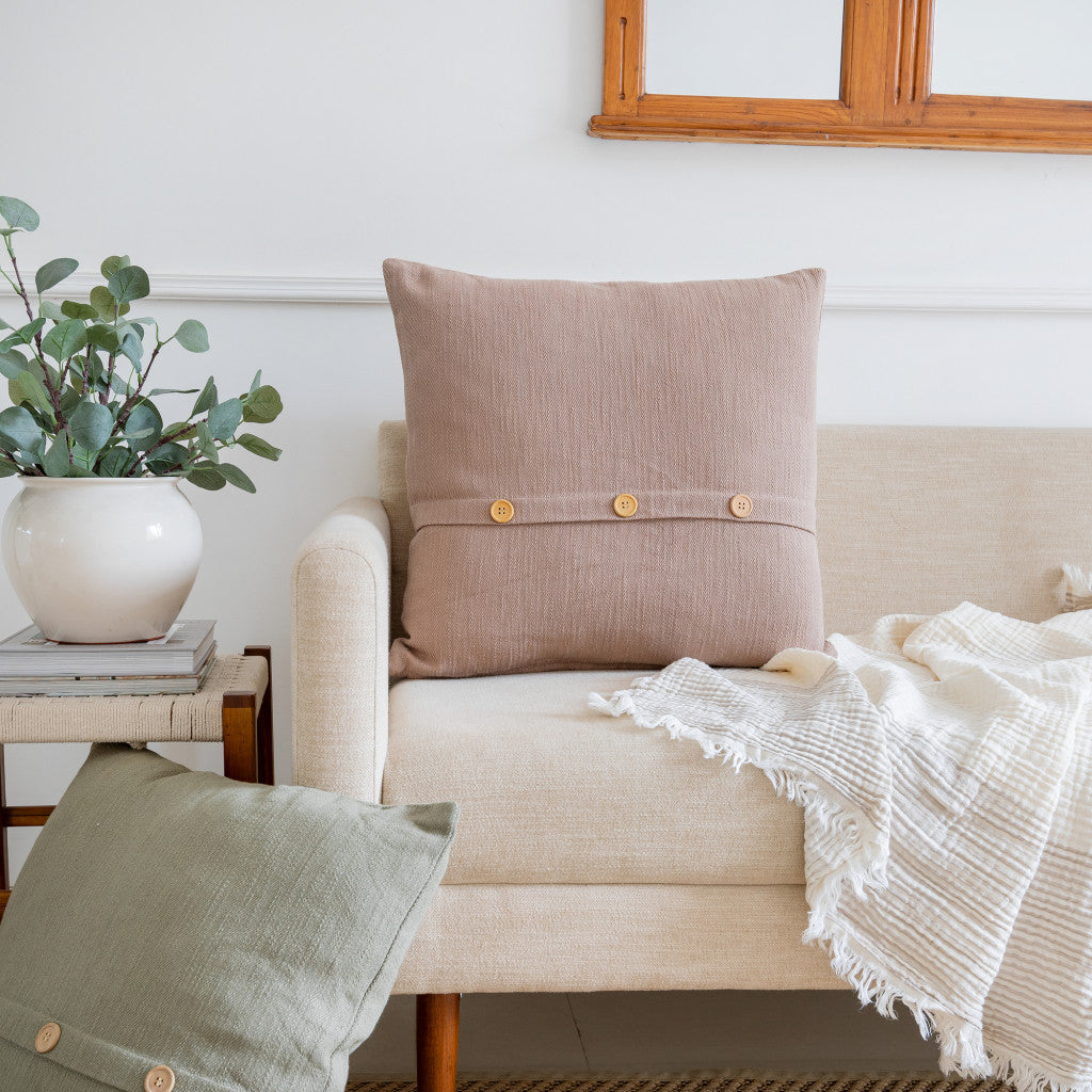 20" Sage Green Cotton Throw Pillow With Buttons