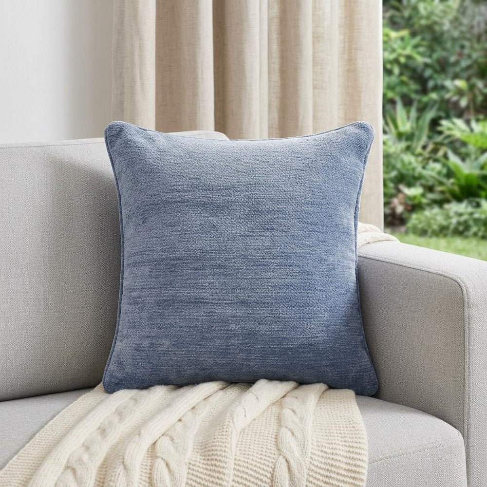 20" X 20" Blue Chenille Zippered Pillow