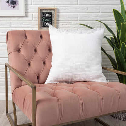 20" X 20" Green Cotton Zippered Down Pillow With Fringe