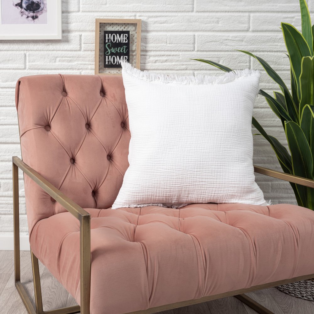 20" X 20" Green Cotton Zippered Down Pillow With Fringe