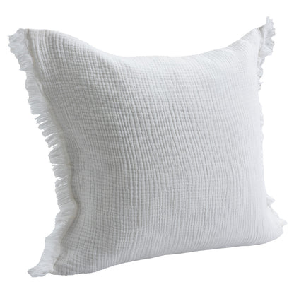 20" X 20" White Cotton Zippered Down Pillow With Fringe