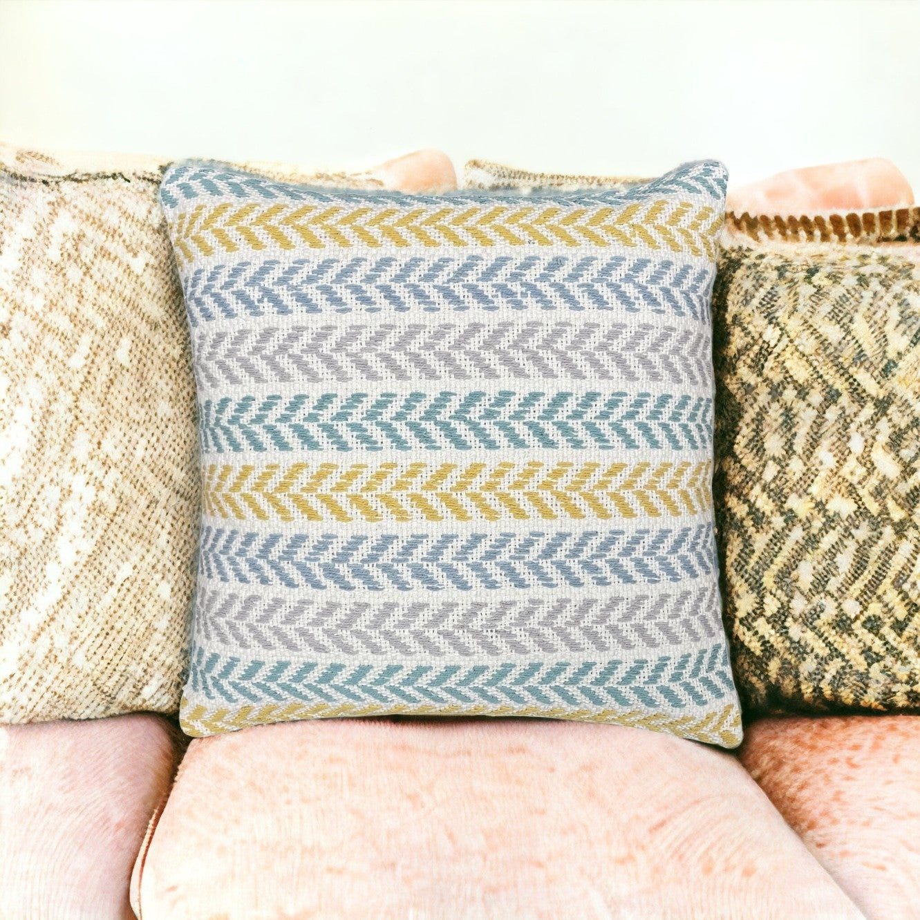 Set of Two 18" X 18" Blue Beach Chevron Cotton Zippered Pillow