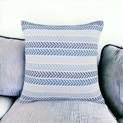 Set of Two 18" X 18" Blue Beach Chevron Cotton Zippered Pillow