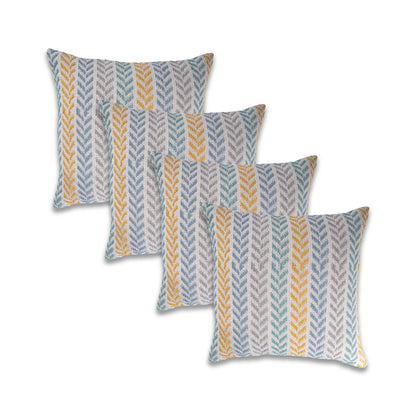 Set of Four 18" X 18" Blue Beach Chevron Cotton Zippered Pillow