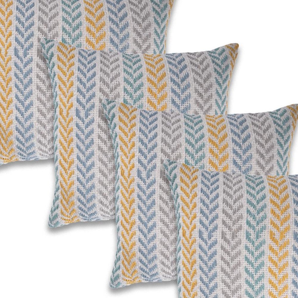 Set of Four 18" X 18" Blue Beach Chevron Cotton Zippered Pillow