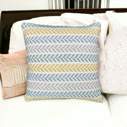 Set of Four 18" X 18" Blue Beach Chevron Cotton Zippered Pillow