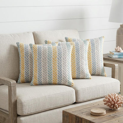 Set of Four 18" X 18" Blue Beach Chevron Cotton Zippered Pillow
