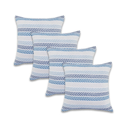 Set of Four 18" X 18" Blue Beach Chevron Cotton Zippered Pillow