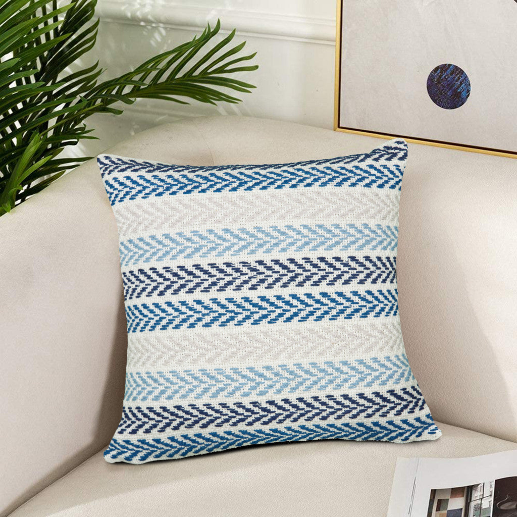 Set of Four 18" X 18" Blue Beach Chevron Cotton Zippered Pillow