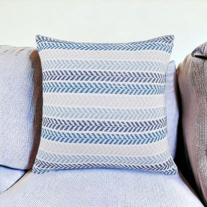 Set of Four 18" X 18" Blue Beach Chevron Cotton Zippered Pillow