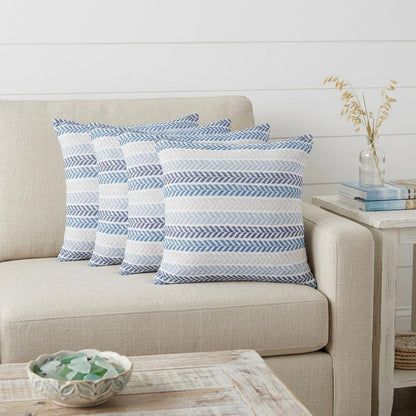 Set of Four 18" X 18" Yellow Beach Chevron Cotton Zippered Pillow