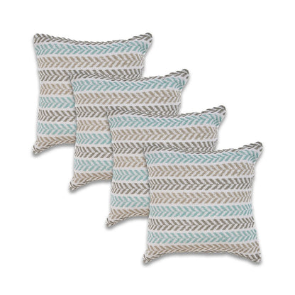 Set of Four 18" X 18" Yellow Beach Chevron Cotton Zippered Pillow