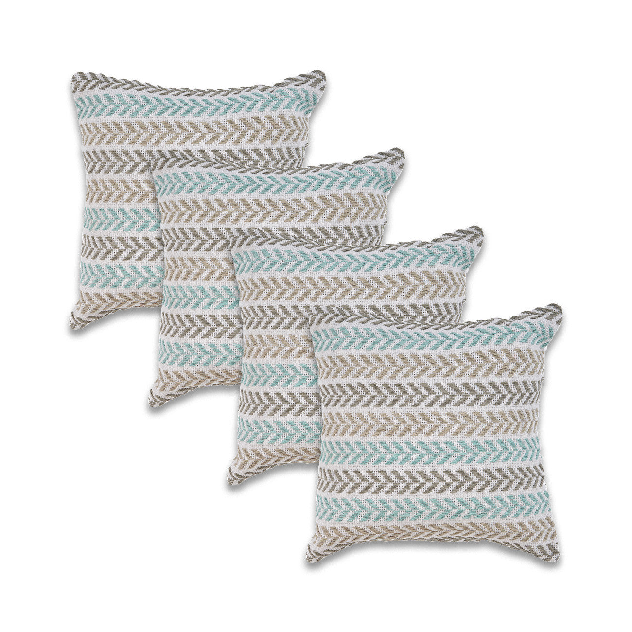 Set of Four 18" X 18" Blue Beach Chevron Cotton Zippered Pillow