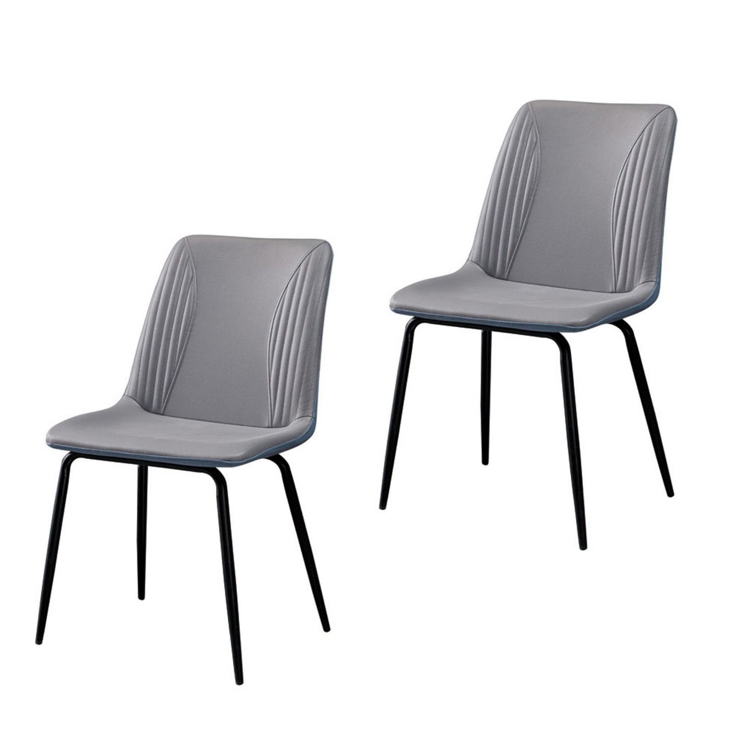 Set of Two Gray And Black Upholstered Faux Leather Dining Side Chairs