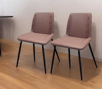 Set of Two Brown and Black Upholstered Faux Leather Dining Side Chairs