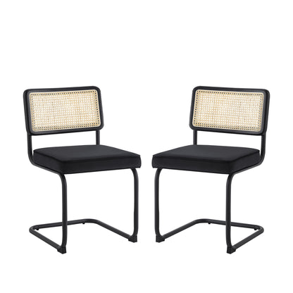 Set of Two Navy Blue and Silver Upholstered Velvet Dining Side Chairs