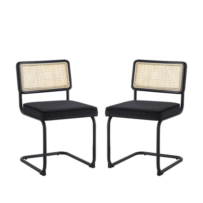 Set of Two Black Upholstered Velvet Dining Side Chairs