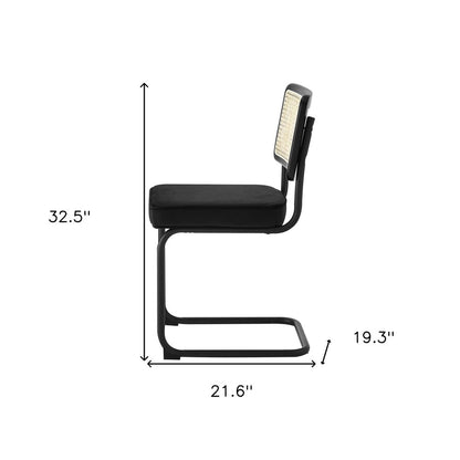 Set of Two Navy Blue and Silver Upholstered Velvet Dining Side Chairs