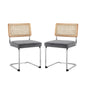 Set of Two Navy Blue and Silver Upholstered Velvet Dining Side Chairs
