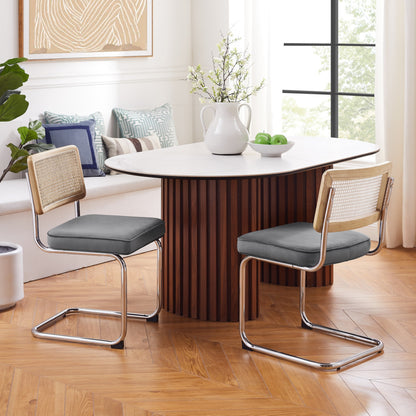 Set of Two Black Upholstered Velvet Dining Side Chairs