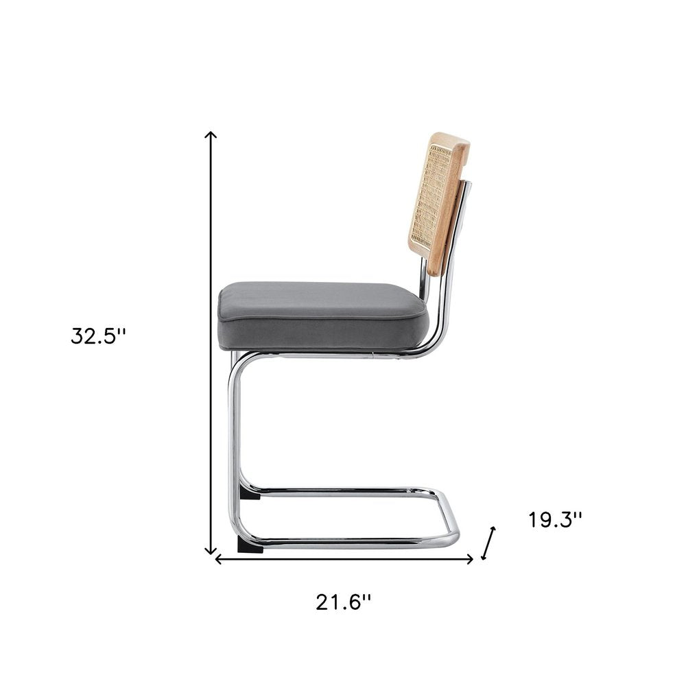 Set of Two Navy Blue and Silver Upholstered Velvet Dining Side Chairs