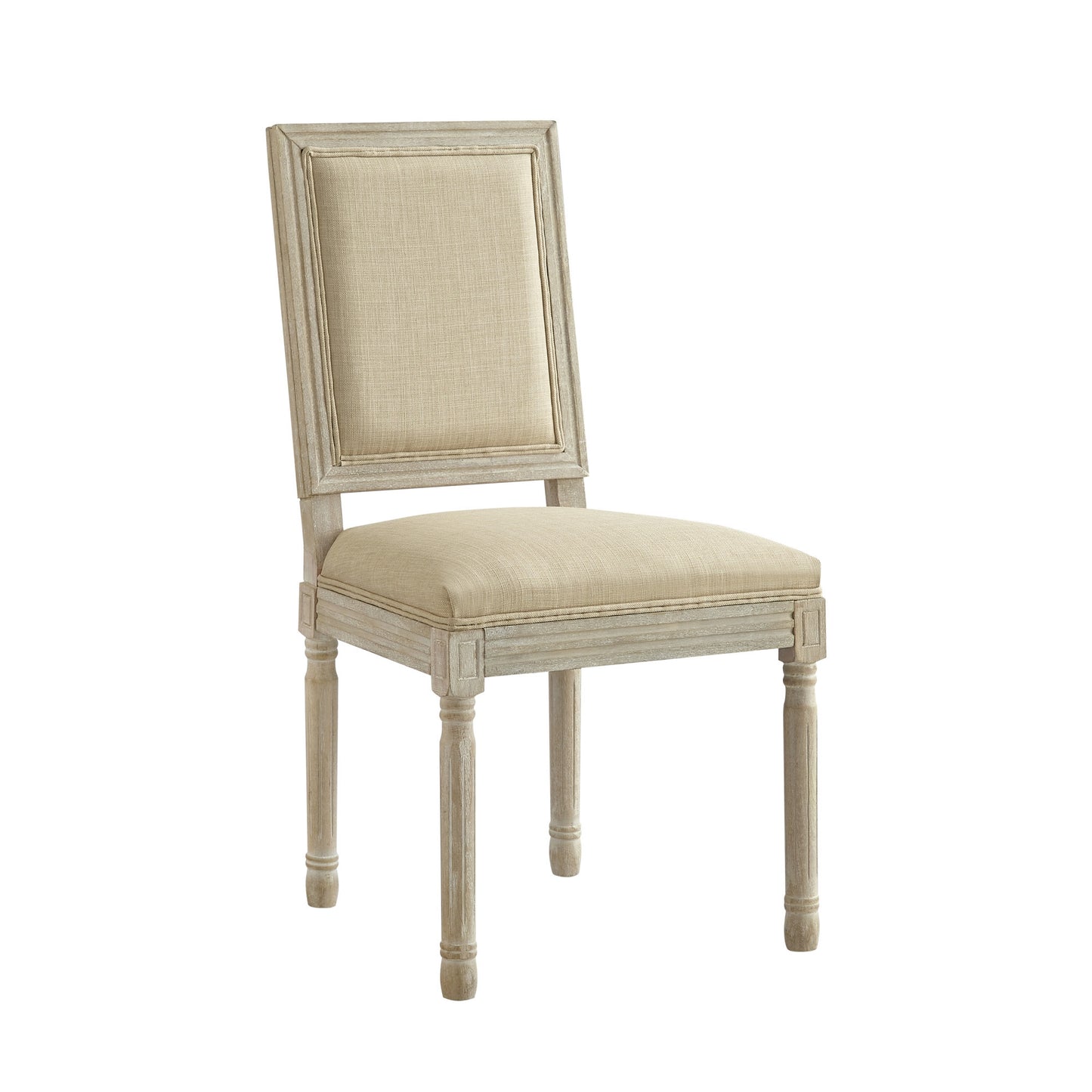 Set of Two Beige and Brown Upholstered Linen Dining Side Chairs