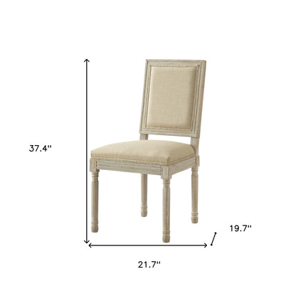 Set of Two Beige and Brown Upholstered Linen Dining Side Chairs