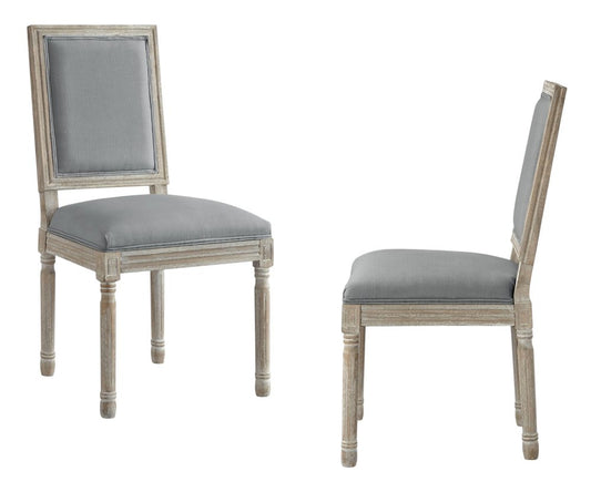 Set of Two Beige and Brown Upholstered Linen Dining Side Chairs