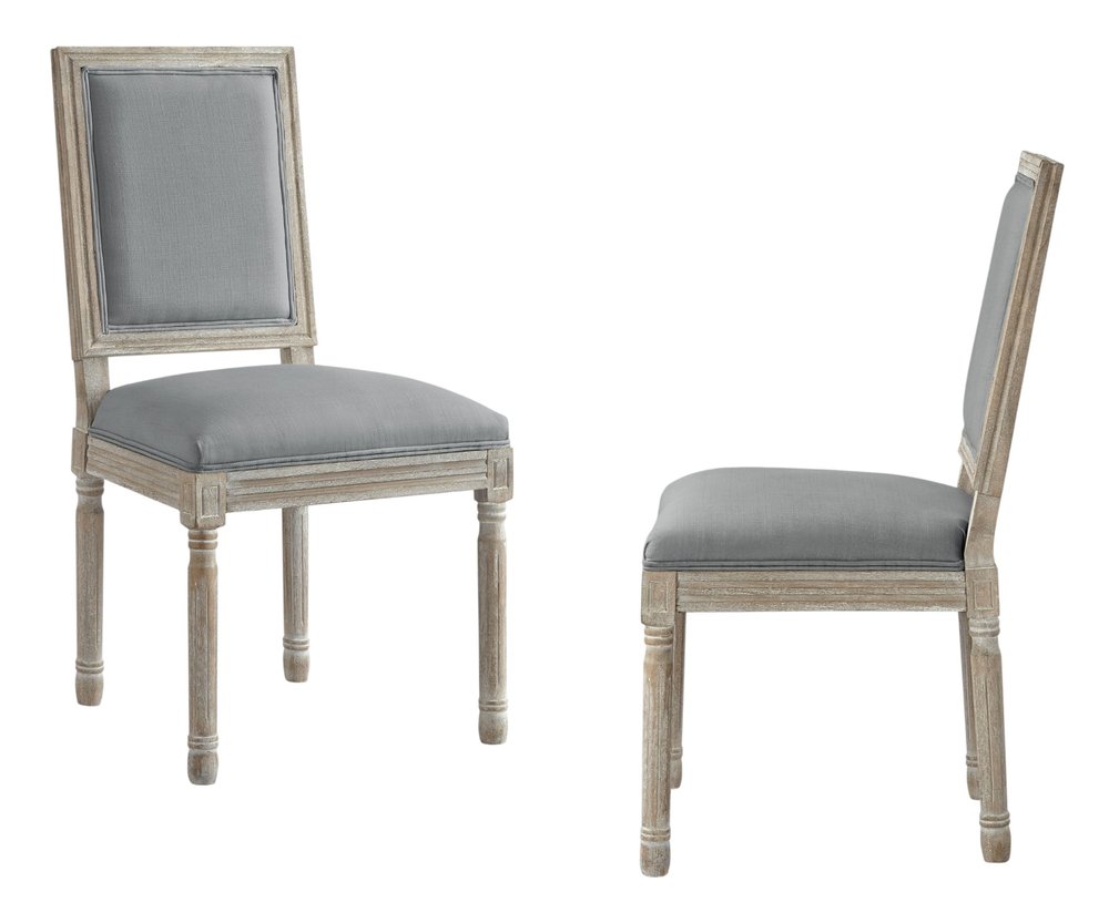 Set of Two Beige and Brown Upholstered Linen Dining Side Chairs