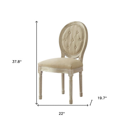 Tufted Beige and Brown Upholstered Linen Dining Side Chair