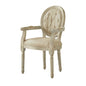 Tufted Cream and Brown Upholstered Linen Dining Arm Chair