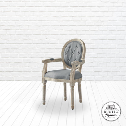 Tufted Cream and Brown Upholstered Linen Dining Arm Chair