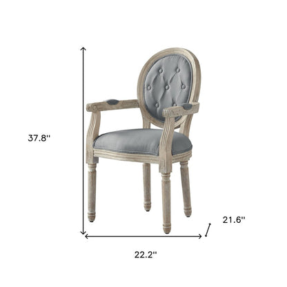 Tufted Cream and Brown Upholstered Linen Dining Arm Chair