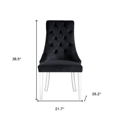 Set of Two Tufted Black and Clear Upholstered Velvet Dining Side Chairs