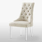 Set of Two Tufted Cream and Clear Upholstered Linen Dining Side Chairs