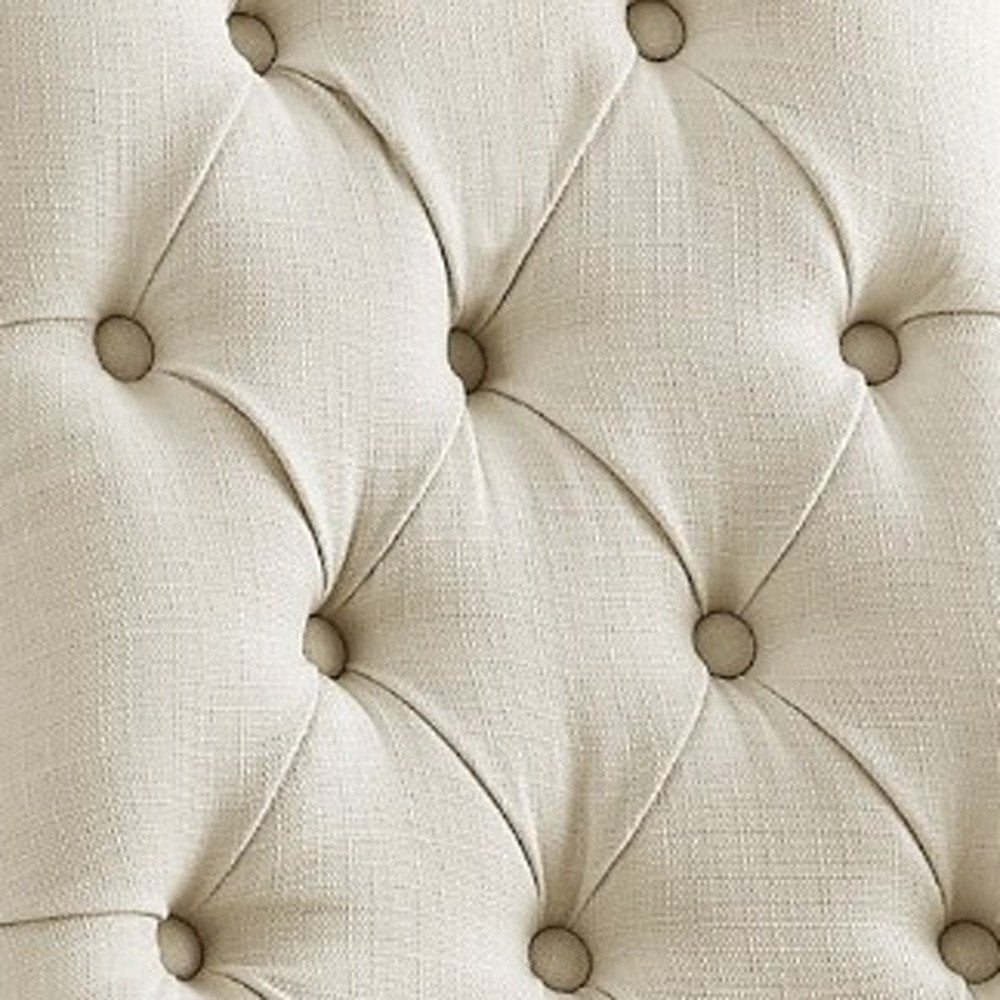 Set of Two Tufted Cream and Clear Upholstered Linen Dining Side Chairs