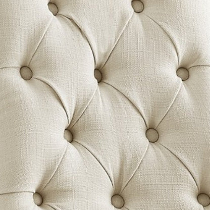 Set of Two Tufted Cream and Clear Upholstered Linen Dining Side Chairs