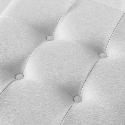 Set of Two Tufted White and Gold Upholstered Faux Leather Dining Arm Chairs