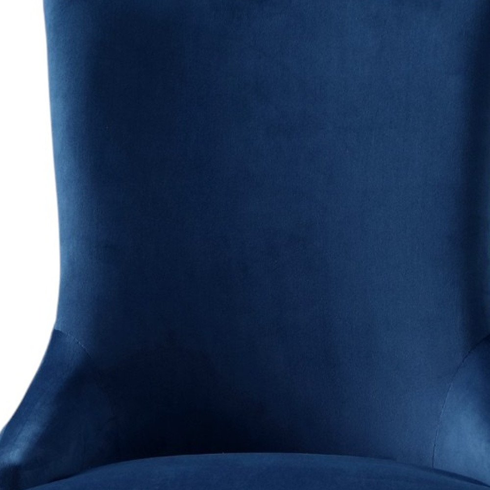 Set of Two Tufted Navy Blue and Espresso Upholstered Velvet Dining Side Chairs