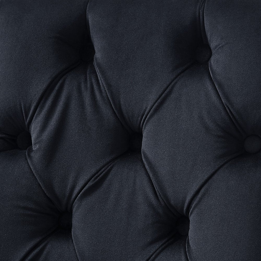 Set of Two Tufted Black and Clear Upholstered Velvet Dining Arm Chairs