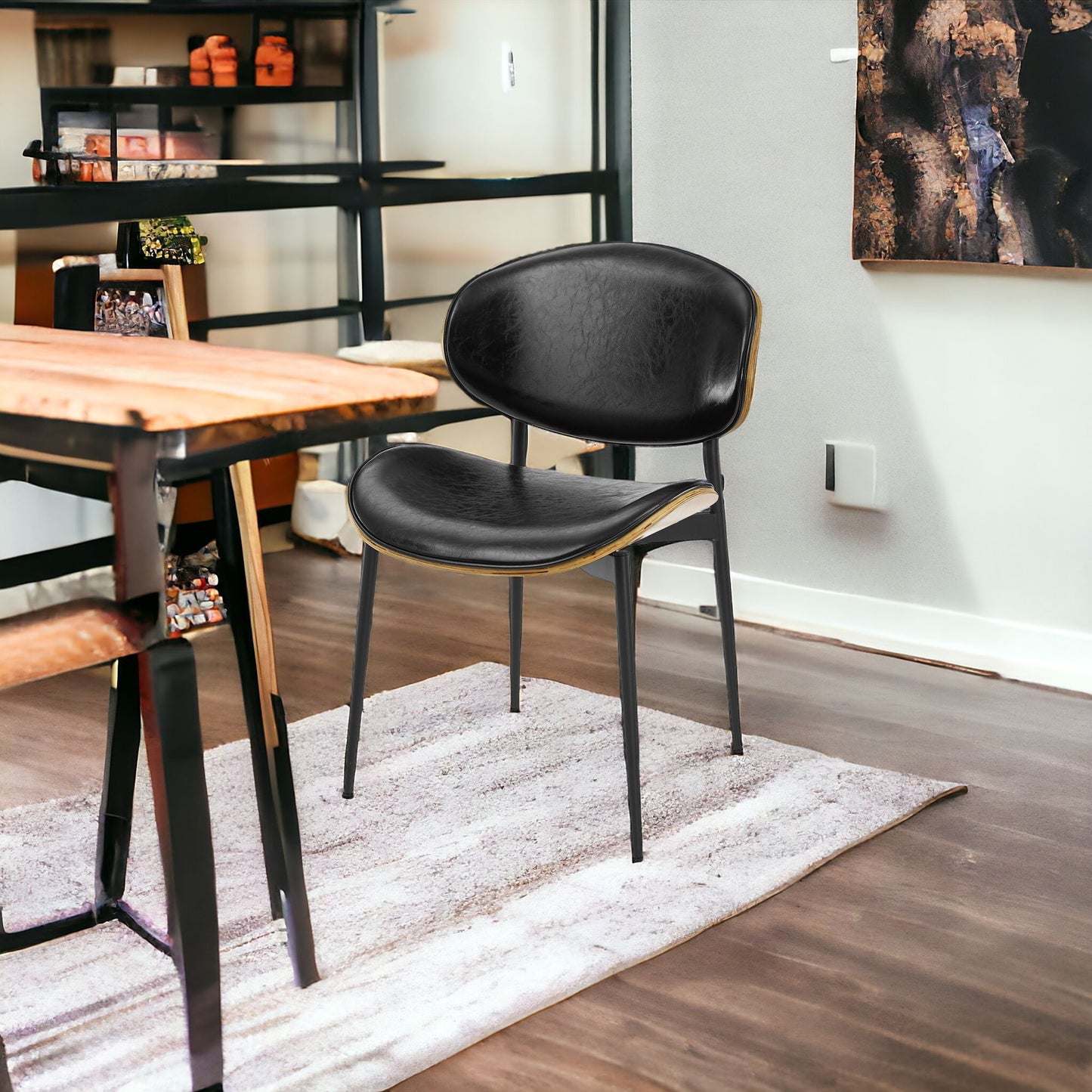 Set of Two Black Upholstered Faux Leather Curved Back Dining Side Chairs