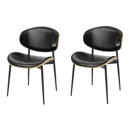 Set of Two Black Faux Leather and Wood Partially Open Back Dining Side Chairs