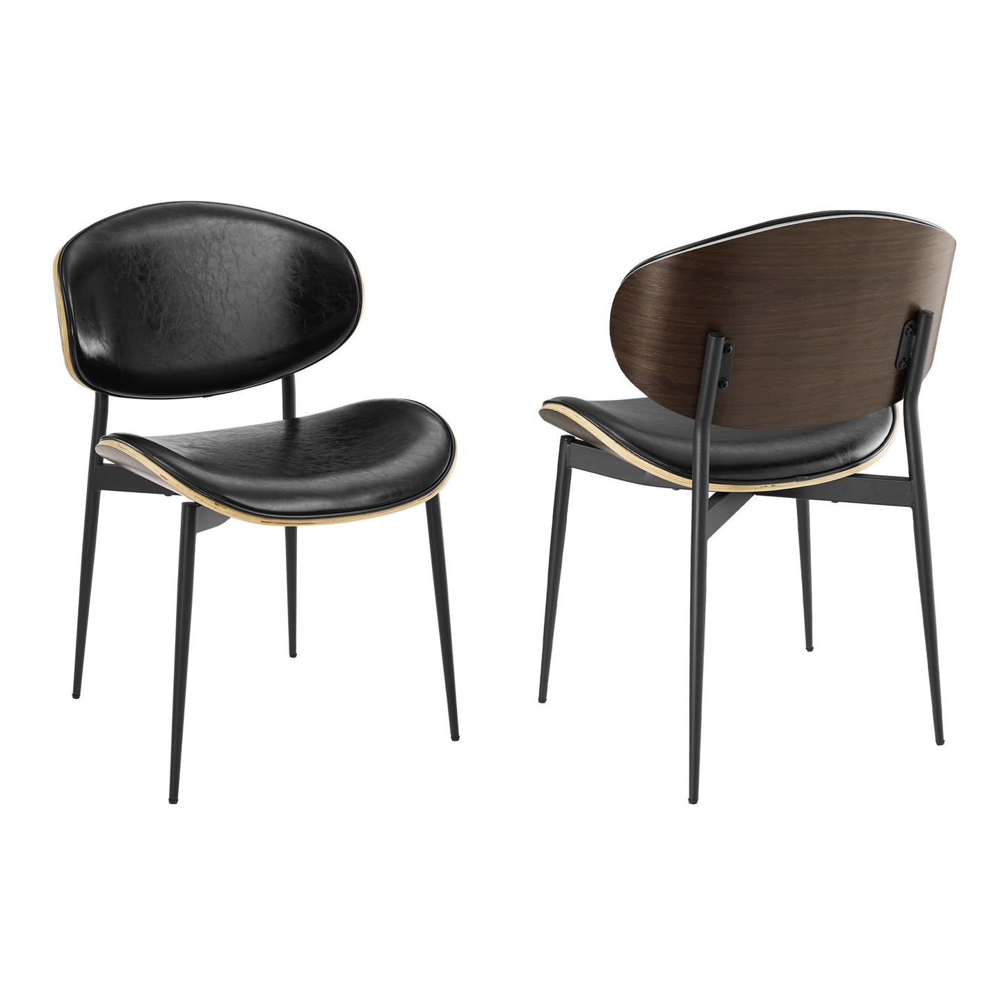 Set of Two Black Upholstered Faux Leather Curved Back Dining Side Chairs