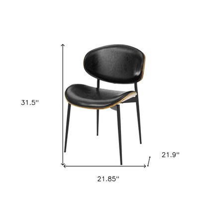 Set of Two Black Faux Leather and Wood Partially Open Back Dining Side Chairs
