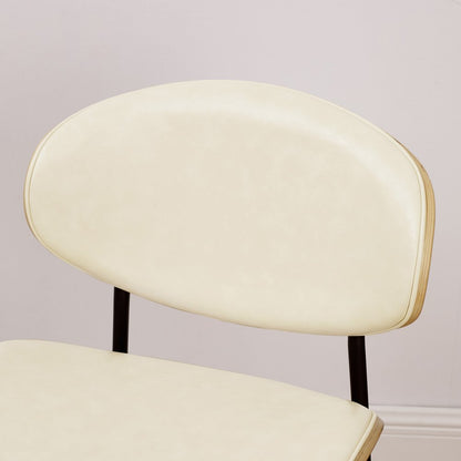 Set of Two Off White and Black Upholstered Faux Leather Curved Back Dining Side Chairs
