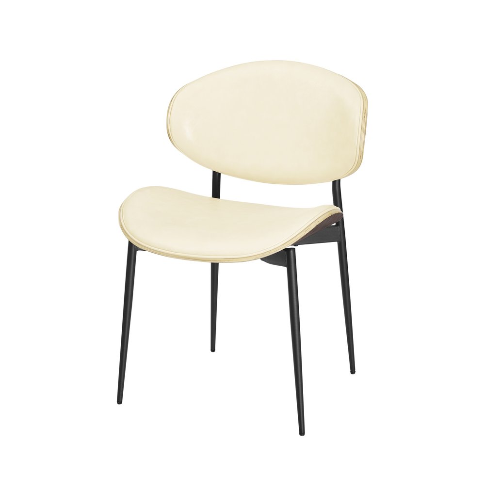 Set of Two Off White and Black Upholstered Faux Leather Curved Back Dining Side Chairs