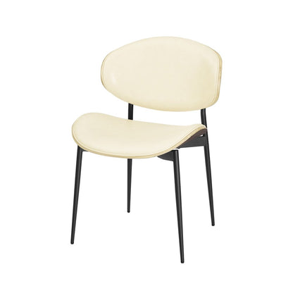 Set of Two Off White and Black Upholstered Faux Leather Curved Back Dining Side Chairs