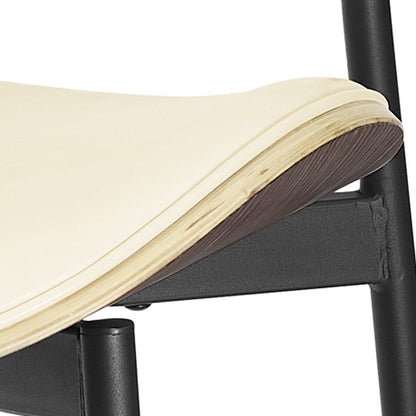 Set of Two Off White and Black Upholstered Faux Leather Curved Back Dining Side Chairs