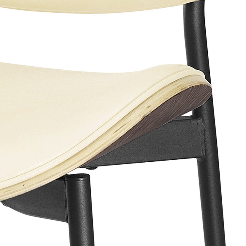 Set of Two Off White and Black Upholstered Faux Leather Curved Back Dining Side Chairs