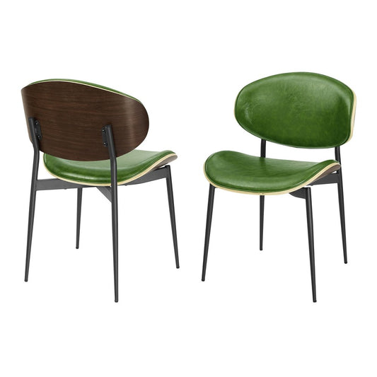 Set of Two Green and Black Upholstered Faux Leather Curved Back Dining Side Chairs